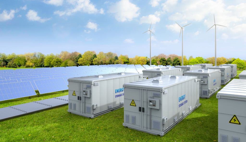 Battery energy storage systems with solar panels and wind turbines in a renewable energy field