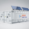 Solar energy storage system with battery containers and rooftop solar panels for backup power