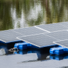 Floating solar panels installed on water body generating renewable energy