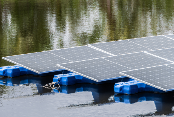 Floating solar panels installed on water body generating renewable energy
