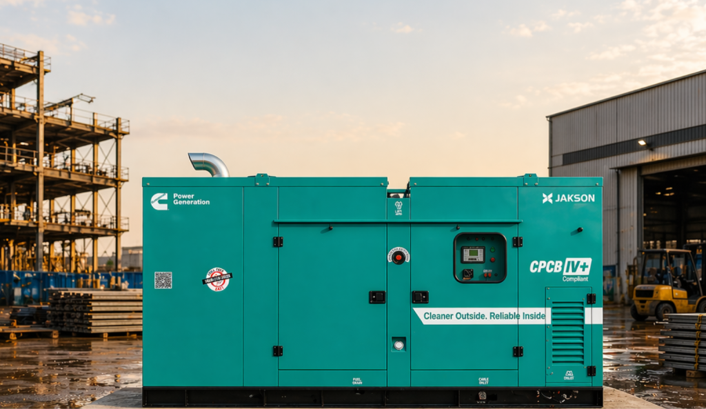 Diesel generator for industrial and home backup power by Jakson, CPCB IV+ compliant green generator